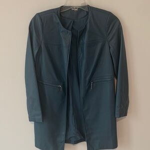 Chico's jacket coat vegan leather blue size 0 NWT  midi  Coat ( s/ med)
